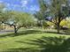 Scenic green space featuring manicured lawn, mature trees, and paved path perfect for strolling or jogging at 26735 N 127Th Dr, Peoria, AZ 85383