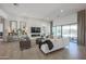 Comfortable living area with a stone fireplace, modern furniture, and access to the patio at 3015 W Irvine Rd, Phoenix, AZ 85086