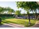 Expansive back yard with lush green grass, mature trees, and a fenced pool area, perfect for recreation at 8602 E Gary Rd, Scottsdale, AZ 85260