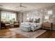 Spacious main bedroom featuring patterned wallpaper, four poster bed, seating area, and natural light at 8602 E Gary Rd, Scottsdale, AZ 85260