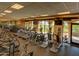 On-site gym with modern equipment, and floor-to-ceiling window overlooking nature at 2994 E Sports Ct, Gilbert, AZ 85298