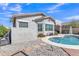 Inviting backyard pool and patio area of a single-story home under a clear blue sky at 877 E La Costa Pl, Chandler, AZ 85249