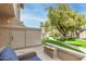 Outdoor patio space with lush greenery, storage area and perfect for relaxing and entertaining at 10017 E Mountain View Road -- # 1045, Scottsdale, AZ 85258