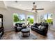 Comfortable living room with golf course views, plush seating, and a stylish ottoman at 23108 N Pedregosa Dr, Sun City West, AZ 85375