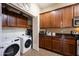 Convenient laundry room featuring a washer, dryer, and ample cabinet space at 3330 S Gilbert Rd # 2090, Chandler, AZ 85286