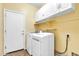 Bright laundry room with white cabinets, shelving, and modern washer and dryer units at 6071 S Topaz Pl, Chandler, AZ 85249