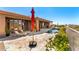 Backyard patio with outdoor furniture, pool and desert mountain views at 9630 E Preserve Way, Scottsdale, AZ 85262