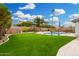 A lush backyard features a well-kept lawn, mature trees, and a sparkling pool, perfect for outdoor relaxation at 2046 E Avenida Del Sol --, Phoenix, AZ 85024
