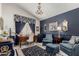 Well-appointed home office with chandelier and custom draperies at 2218 E Mallard Ct, Gilbert, AZ 85234