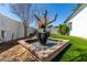 Lush backyard with fountain, green grass and lovely desert landscaping at 2717 E Aster Dr, Phoenix, AZ 85032