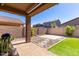 Covered patio with artificial turf and rock landscape at 12351 W Palmaire Ave, Glendale, AZ 85307