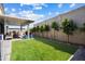 Serene backyard with a covered patio, barbecue area, and a row of young, decorative trees against a block wall at 21387 W Meadowbrook Ave, Buckeye, AZ 85396