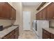 Well-organized laundry room with ample storage, granite countertops, and modern appliances for convenience at 3529 N Boulder Canyon St, Mesa, AZ 85207