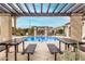 Community pool featuring a pergola, benches, and well-maintained landscaping at 3842 E Bartlett Way, Chandler, AZ 85249