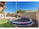 Backyard features a built-in trampoline, covered patio, and view of a swimming pool at 3917 E Des Moines St, Mesa, AZ 85205