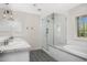 Bathroom showcasing a large glass shower, marble countertops, and double sinks at 6231 E Calle Camelia --, Scottsdale, AZ 85251