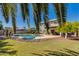 Expansive backyard featuring a pool, well-maintained lawn, and desert landscaping at 7053 S Heather Dr, Tempe, AZ 85283