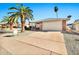 Single-story home with a two-car garage, mature palm trees, and a desert-landscaped front yard at 1684 Leisure World --, Mesa, AZ 85206
