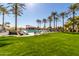Community pool with ample seating and mature palm trees at 16902 W Marcos De Niza Dr, Surprise, AZ 85387