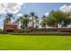 The community sign amidst palm trees and lush greenery shows community pride and welcoming atmosphere at 16902 W Marcos De Niza Dr, Surprise, AZ 85387