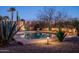 Backyard pool featuring desert landscaping, stylish lighting, and privacy fence at 1705 W Stephanie Ln, San Tan Valley, AZ 85144