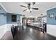 Dining area offering backyard view, open to the kitchen, with tile flooring and stylish decor at 2962 E Dolphin Ave, Mesa, AZ 85204