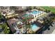 Aerial view of a community pool with waterslides, pergolas, and landscaped areas, providing an inviting recreational space at 4325 E Vallejo Ct, Gilbert, AZ 85298