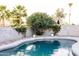 Backyard swimming pool with block wall, mature landscaping and nearby palm trees at 3147 W Phelps Rd, Phoenix, AZ 85053
