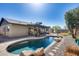 Lush backyard with a beautiful pool area, covered patio, and mature landscaping at 3325 N Desoto St, Chandler, AZ 85224
