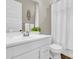 Bright bathroom featuring a vanity, framed mirror, white accents, and shower with white curtain at 4342 E Ronald St, Gilbert, AZ 85295