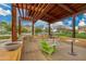 Community patio area features pergola with dining spaces, surrounded by lush landscaping and neighborhood view at 4832 S Ferric --, Mesa, AZ 85212