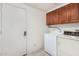 Convenient laundry room featuring a washer, dryer, and overhead cabinetry for ample storage at 9705 E Mountain View Rd # 1064, Scottsdale, AZ 85258