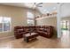 Open-concept living room with high ceilings, a comfortable sectional, and lots of natural light at 1946 E Kings Ave, Phoenix, AZ 85022