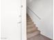 Carpeted stairwell features a white handrail and access to the front door at 2024 S Baldwin St # 161, Mesa, AZ 85209