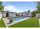 Backyard pool with white exterior of home, artificial turf, and an outdoor table set at 3516 E Earll Dr, Phoenix, AZ 85018