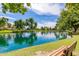 Scenic community pond offering green scenery and benches at 3848 S Coach House Dr, Gilbert, AZ 85297