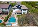 Aerial view of a beautiful home featuring a private pool, outdoor seating, and lush landscaping at 4167 E Sierra Madre Ave, Gilbert, AZ 85296