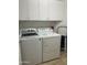 Functional laundry room with upper cabinets and modern washer and dryer at 7318 E Woodsage Ln, Scottsdale, AZ 85258