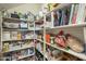 Organized walk-in pantry featuring shelving filled with food, containers, and household goods at 26842 N 176Th Ln, Surprise, AZ 85387