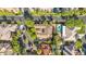 Aerial view of a home with a private pool, well-maintained landscaping, and a beautiful tile roof at 8336 S Homestead Ln, Tempe, AZ 85284