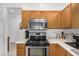 Functional kitchen featuring stainless steel appliances, oak cabinetry, and modern fixtures at 1569 E Princeton Ave, Gilbert, AZ 85234