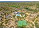 Aerial view showcasing the community's amenities including pool, tennis courts, and clubhouse at 20453 N 95Th Pl, Scottsdale, AZ 85255