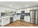 Modern kitchen with stainless steel appliances, white cabinets, mosaic backsplash, and stainless steel sink at 2253 S Emerson --, Mesa, AZ 85210