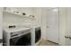 Laundry room with modern washer and dryer units and a shelf for storage at 29031 N 125Th Ln, Peoria, AZ 85383