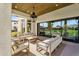 Covered patio with an inviting seating arrangement that looks out onto the backyard and pool at 4037 E Minton Cir, Mesa, AZ 85215