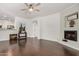 Bright living room with hardwood floors, fireplace, and natural light, creating a welcoming atmosphere at 955 E Knox Rd # 224, Chandler, AZ 85225