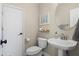 Well-lit powder room featuring a pedestal sink, round mirror, and neutral decor at 1024 E Frye Rd # 1093, Phoenix, AZ 85048