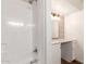 Renovated bathroom showcasing a new shower and stylish vanity area at 458 N Drew W St # West, Mesa, AZ 85201