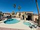 Community pool area with a pool, hot tub, lounge chairs, and palm trees at 1335 E June St # 113, Mesa, AZ 85203