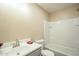 Bathroom featuring a vanity with grey cabinets, toilet and shower-tub combination at 4582 E Jadeite Dr, San Tan Valley, AZ 85143